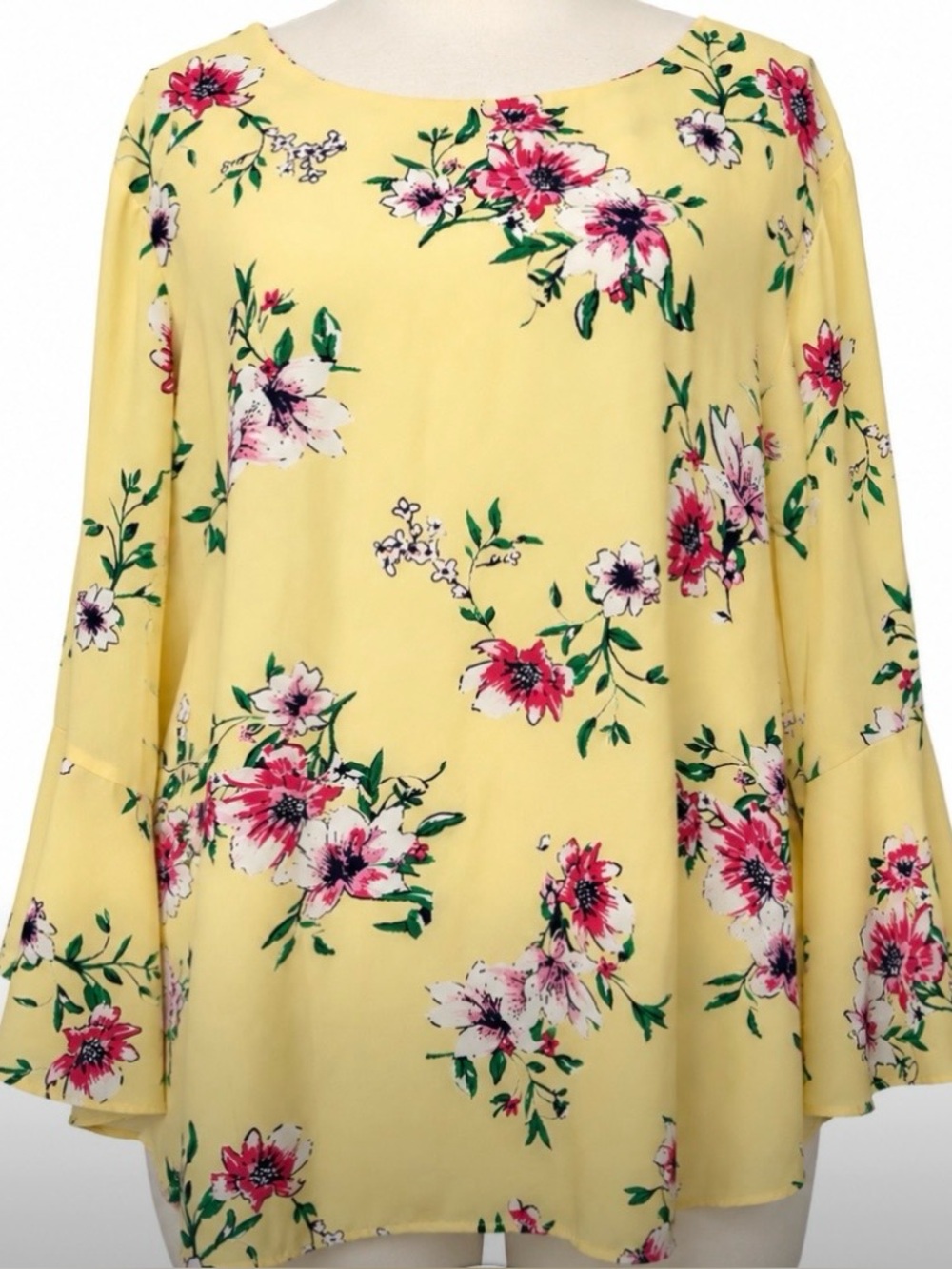 Cottagecore Yellow Floral Bell Sleeve 2X Blouse Boho Summer Coquette Tunic Top